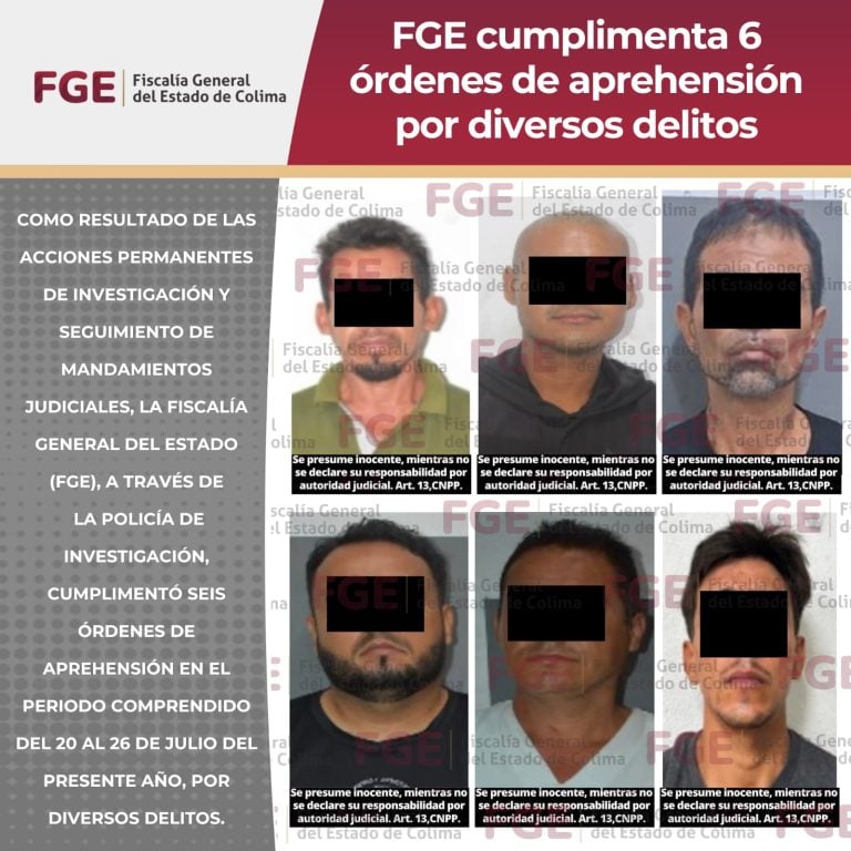 FGE cumplimenta 6 órdenes de aprehensión por diversos delitos