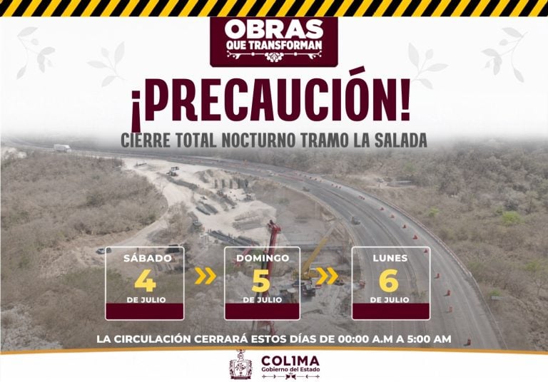 Seidum Colima informa cierre total nocturno en ‘La Salada’ este sábado, domingo y lunes