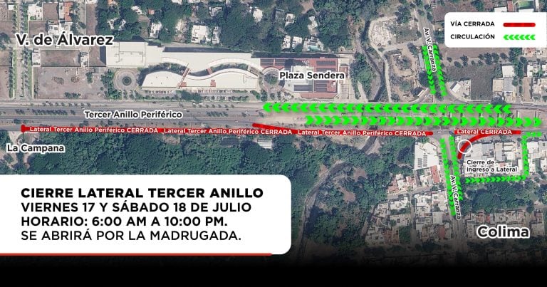 Toma nota: el viernes y sábado cerrarán lateral de Tercer Anillo Periférico, en sentido Villa de Álvarez-Colima