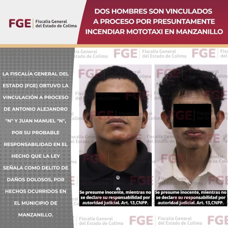 Dos hombres son vinculados a proceso por presuntamente incendiar mototaxi en Manzanillo
