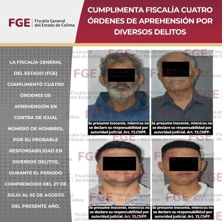 Cumplimenta Fiscalía cuatro órdenes de aprehensión por diversos delitos