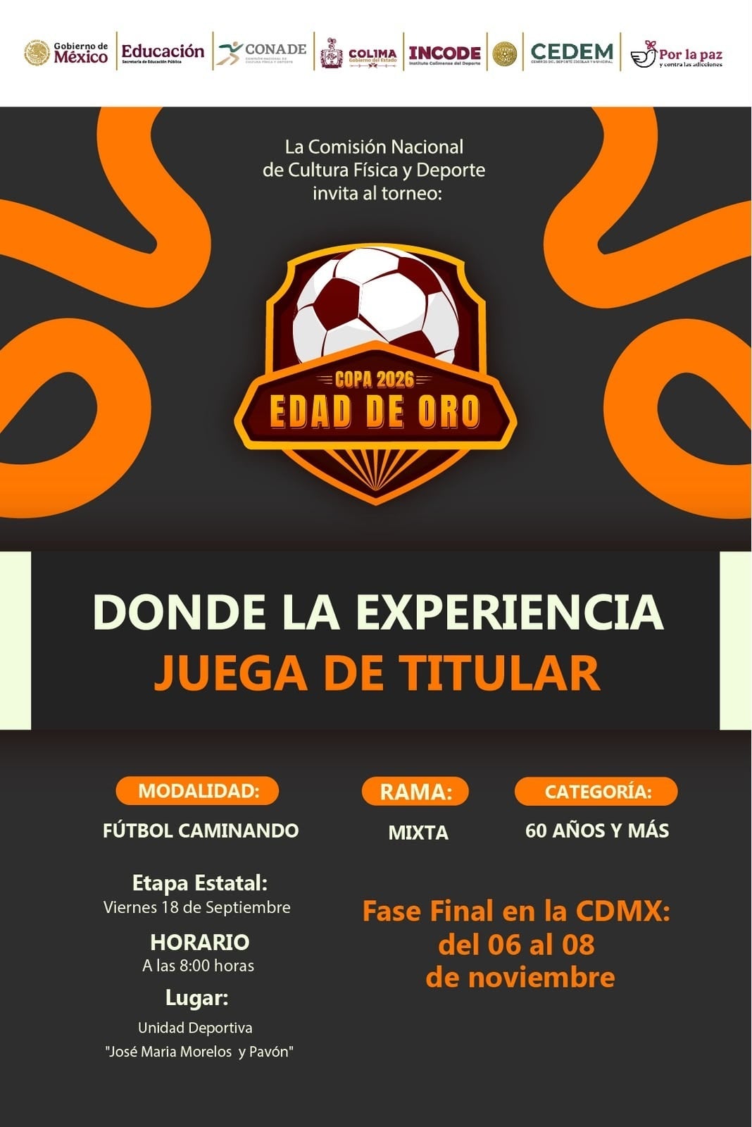 Incode invita a personas adultas mayores a participar en la Copa 'Edad de Oro' de Futbol Caminando, en septiembre