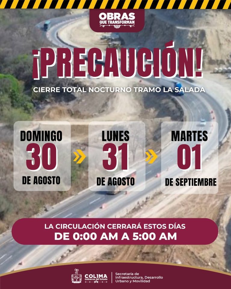Seidum Colima alerta sobre cierre total nocturno en ‘La Salada’ este domingo, lunes y martes