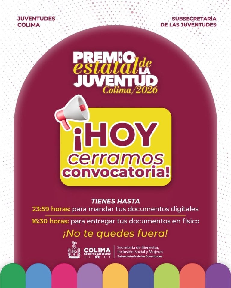 Subsejuv cierra registro al Premio Estatal de la Juventud Colima 2026 la noche de este lunes