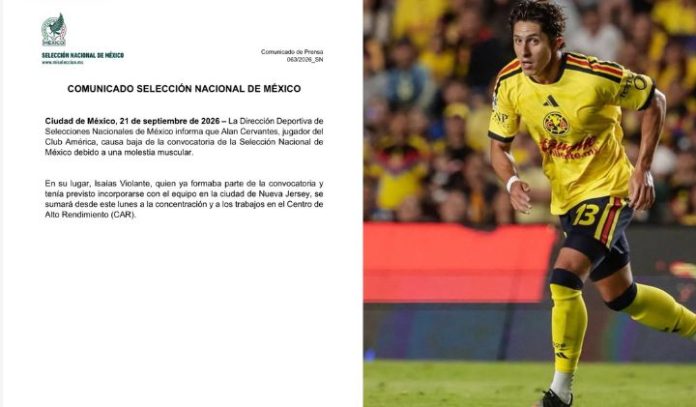 Alan Cervantes queda fuera de la Selección Mexicana por lesión; llaman a Isaías Violante