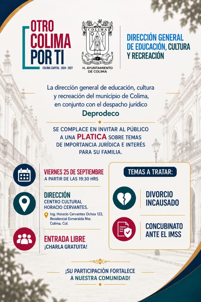 Invita Ayuntamiento de Colima a plática gratuita sobre temas jurídicos de interés familiar
