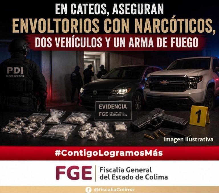 En cateos, aseguran envoltorios con narcóticos, dos vehículos y un arma de fuego