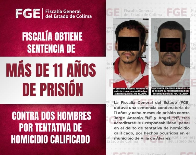 FGE obtiene sentencia de más de 11 años de prisión contra dos hombres por tentativa de homicidio calificado