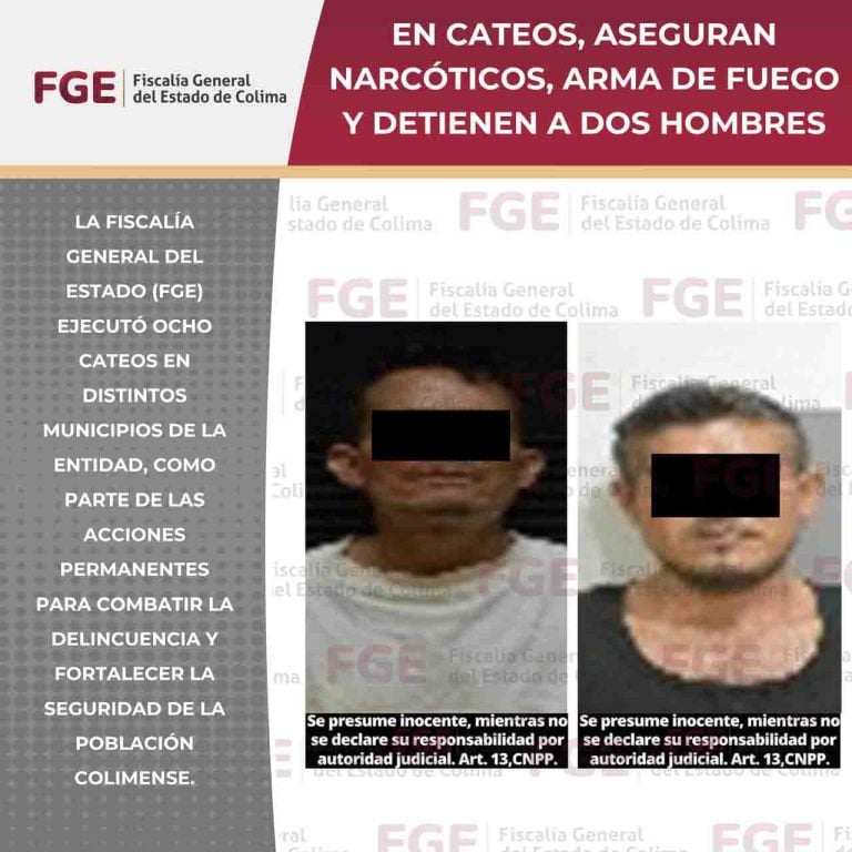 En cateos, aseguran narcóticos, arma de fuego y detienen a dos hombres