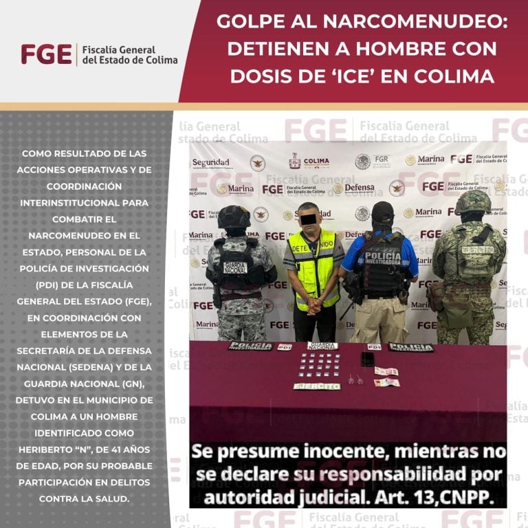 Golpe al narcomenudeo: detienen a hombre con dosis de ‘ice’ en Colima