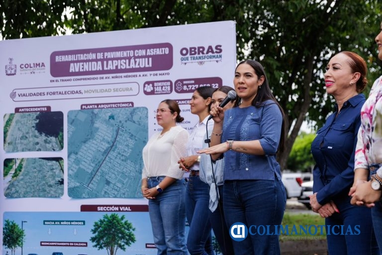 Indira Vizcaíno supervisó la rehabilitación de la avenida Lapislázuli en Villa de Álvarez