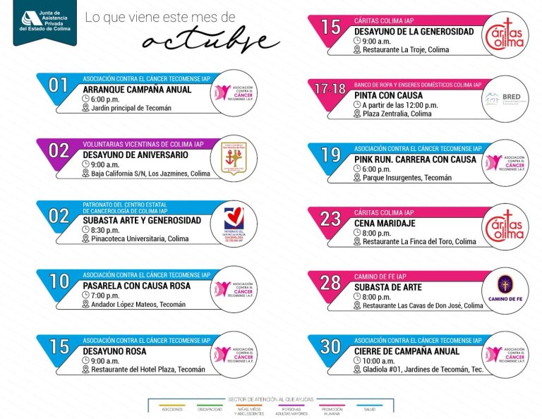 Junta de Asistencia Privada de Colima presenta calendario de eventos con causa en octubre