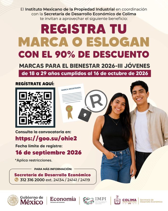 Sedeco Colima anuncia descuento de 90% para jóvenes en registro de marca o eslogan