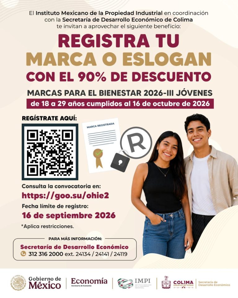 Sedeco Colima anuncia descuento de 90% para jóvenes en registro de marca o eslogan