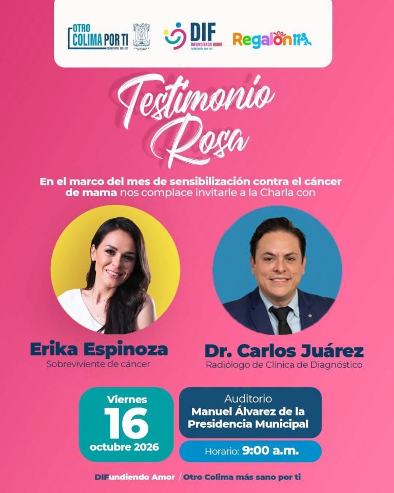 Invitan Ayuntamiento de Colima y DIF Municipal, a la charla “Testimonio Rosa”, en el marco del mes de sensibilización contra el cáncer de mama