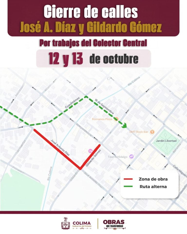 Para avanzar en la construcción del Colector Central de Colima, Seidum previene por cierre de calles José A. Díaz y Gildardo Gómez