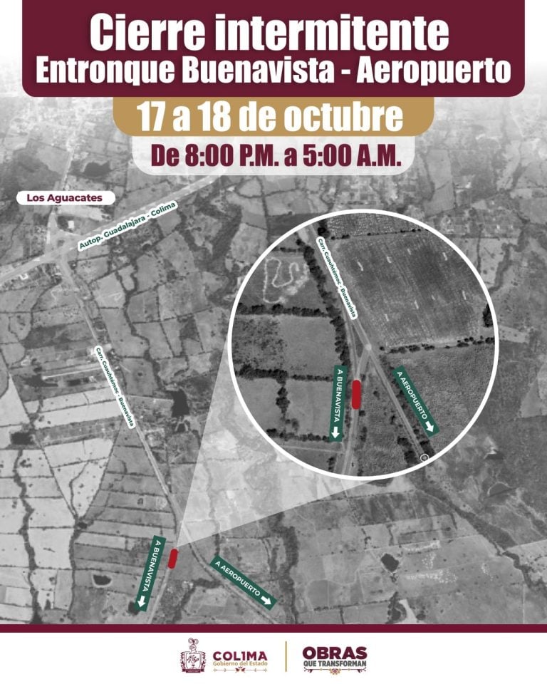Seidum anticipa cierre intermitente en el entronque Buenavista-Aeropuerto este fin de semana, por obras del Macrolibramiento Sur de Colima