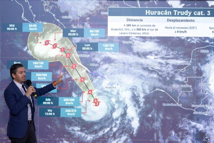 El huracán Trudy llegará con categoría 4 cerca de las costas mexicanas el domingo